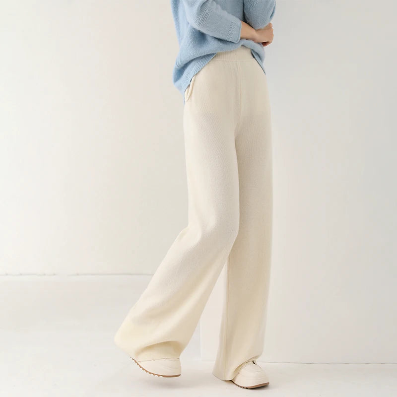 Alora — Merino Wool Wide-Leg Pants with High Waist Elastic