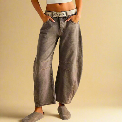 Norla — Vintage-Vaskede Korte Jeans med Knaplukning i Taljen