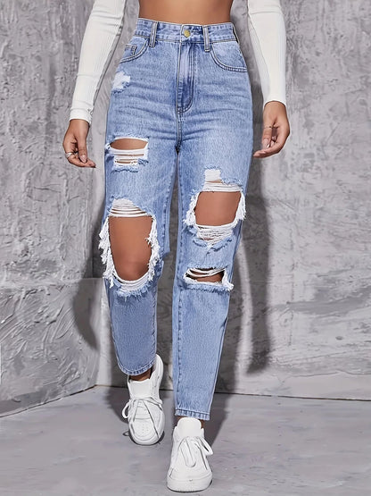 Arlen — Slidte højtaljede straight-leg denimjeans med rå kanter