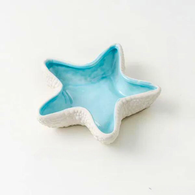 Azura — Porte-Coquillage en Céramique avec Organisateur à Émail Corail Bleu