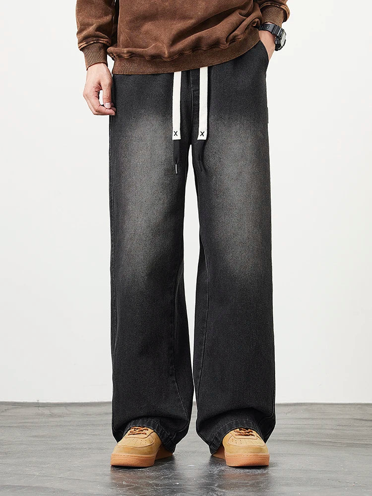 Loreo Wideleg Denim Pants — Relaxed Fit with Adjustable Drawstring Waistband