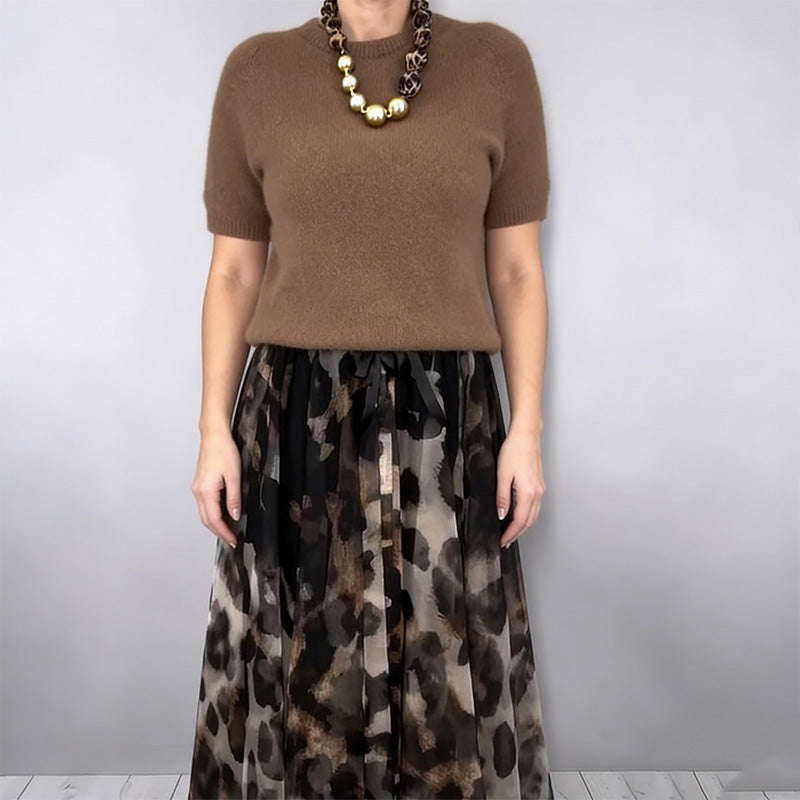 🔥Neuankömmlinge Angebot-Azuron Damen Zweiteiler Pullover & Leoparden Fließender Rock Set
