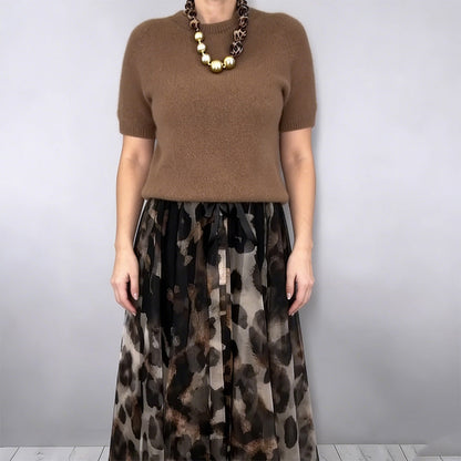 🔥Neuankömmlinge Angebot-Azuron Damen Zweiteiler Pullover & Leoparden Fließender Rock Set