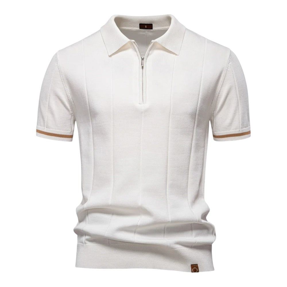 Lurence — Herren Stretch Viskose Polohemd mit Strickstruktur und Reißverschluss
