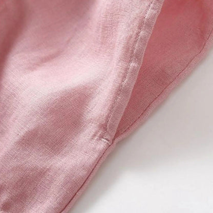 Elara Linen Midi Dress — Breathable Collared Dress with Adjustable Belt