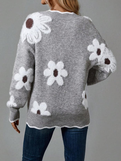 Floral Pattern Scallop Trim Sweater 32$ TODAY ONLY