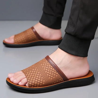 Liora — Woven Leather Sandals with Cushioned Comfort and Grip