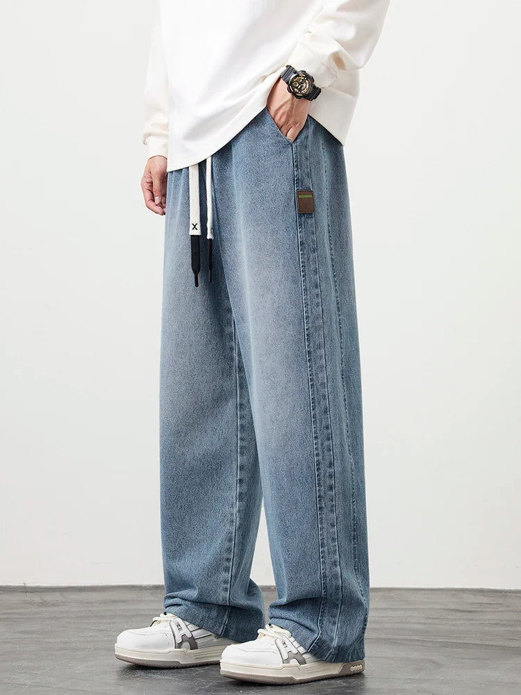 Loreo Wideleg Denim Pants — Relaxed Fit with Adjustable Drawstring Waistband