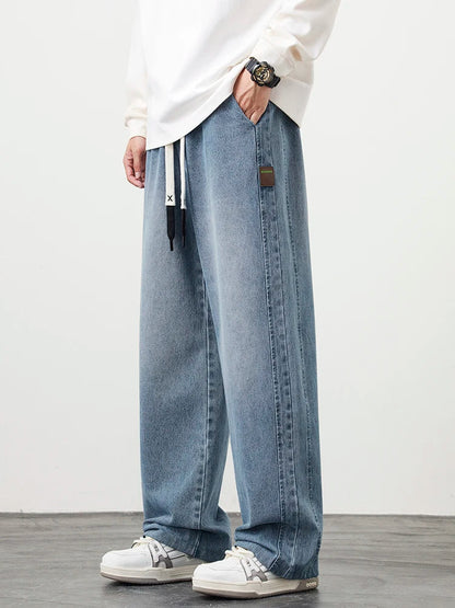 Loreo Wideleg Denim Pants — Relaxed Fit with Adjustable Drawstring Waistband
