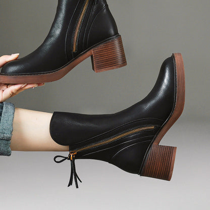Bottes en cuir vegan Liora — Talon bloc confortable avec fermeture éclair latérale