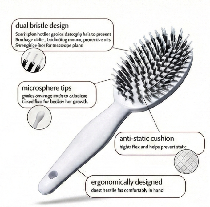 Avenlea Brush — Escova de Cabelo Paddle com Cerdas Duplas para Brilho Suave