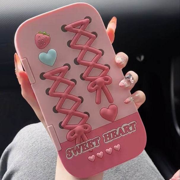 Lunelle Strawberry — Rózsaszín szilikon flip tok tükörrel és 3D-s masnival
