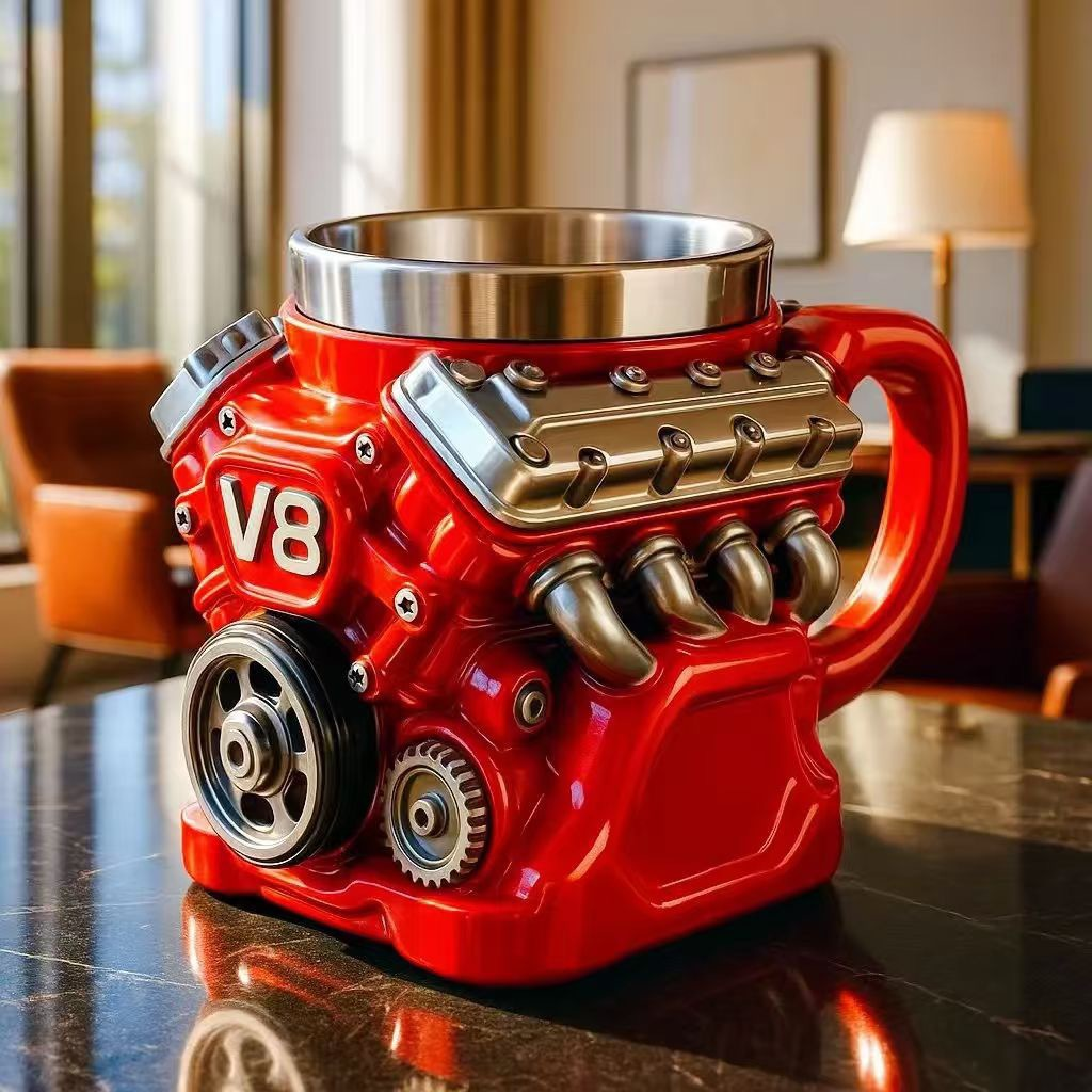 Retro Zephyrix kaffekopp, V8-motor rustfri stålkrus