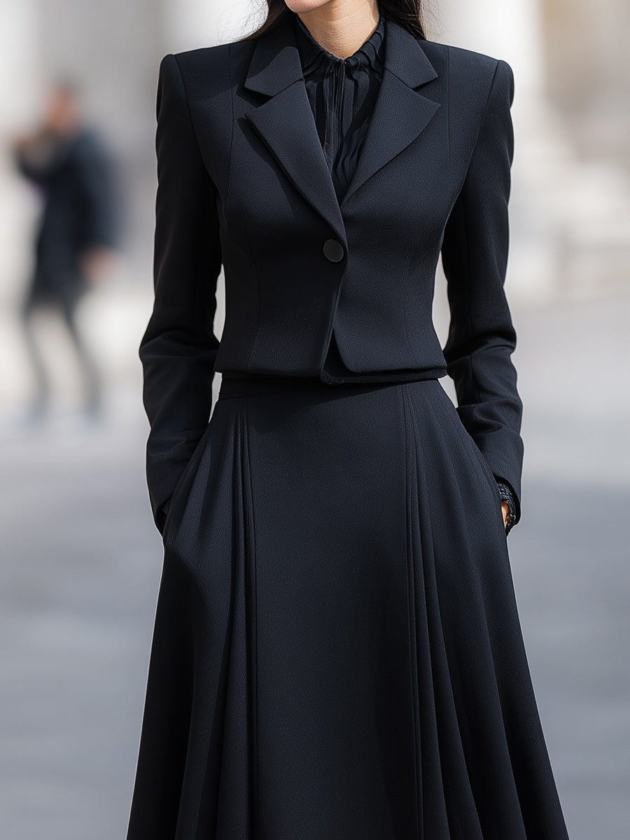 Elarin — Tailored Blazer and Pleated Midi Skirt Set with Structured Fit