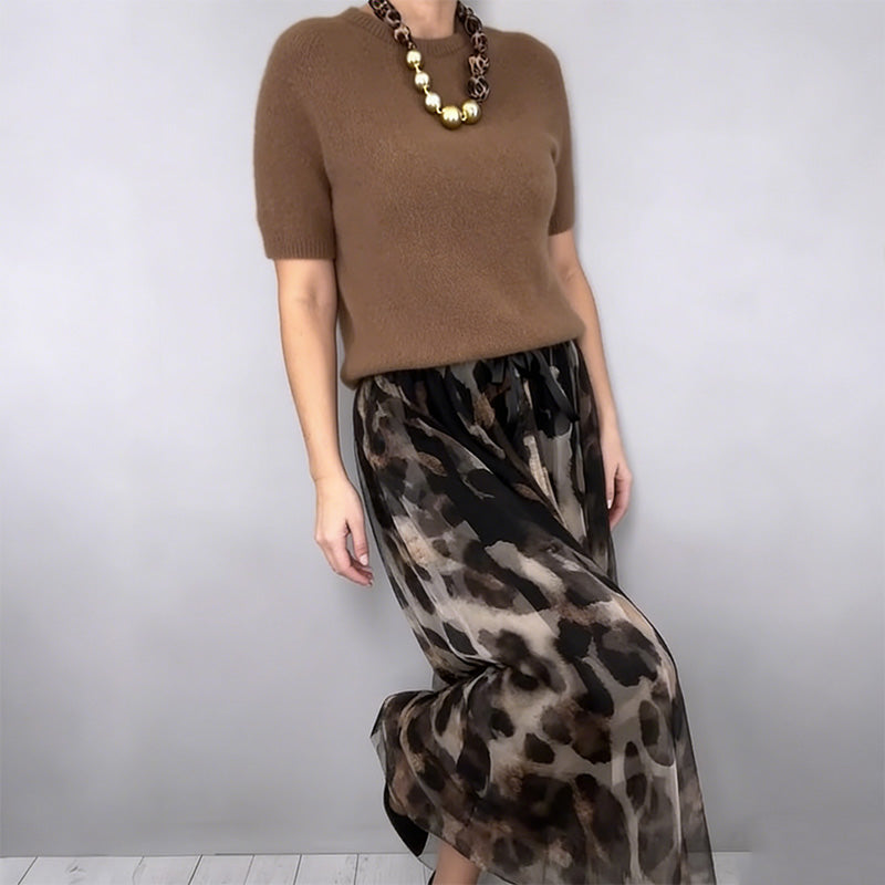 🔥Neuankömmlinge Angebot-Azuron Damen Zweiteiler Pullover & Leoparden Fließender Rock Set