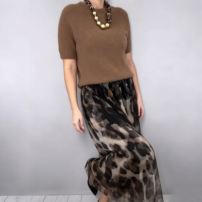 🔥Neuankömmlinge Angebot-Azuron Damen Zweiteiler Pullover & Leoparden Fließender Rock Set