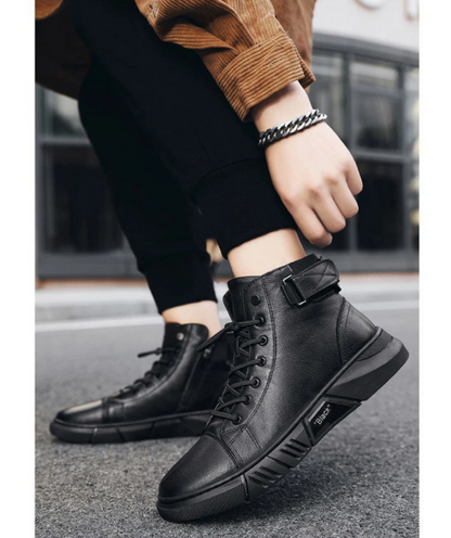 Varello — Men's Black Leather Business Casual Boots with Grip Sole