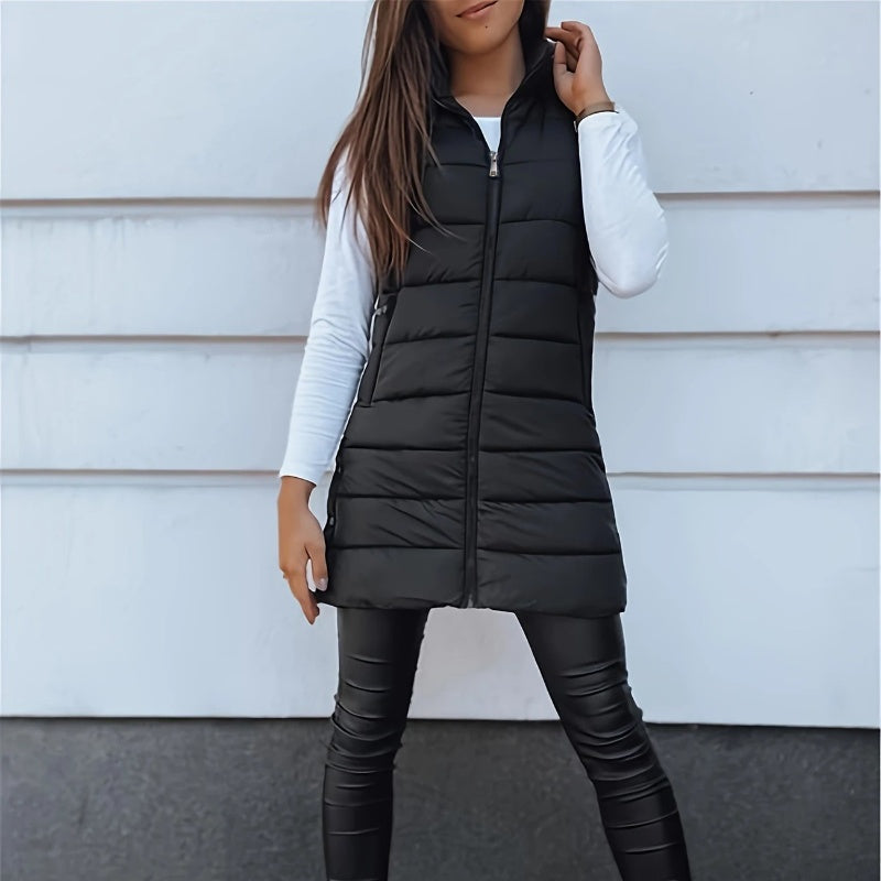 Vesira — Women's Long Zip-Up Puffer Vest with Lightweight Insulation