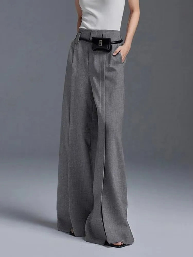 Mavren — High-Waisted Pleated Trousers with Front Split for Office Wear