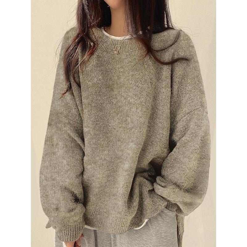 Elara Sweater — Women’s Drop Shoulder Knit Top with Split Hem