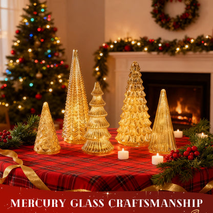 Norla — Hand-Blown Mercury Glass Christmas Trees with Warm LED Glow