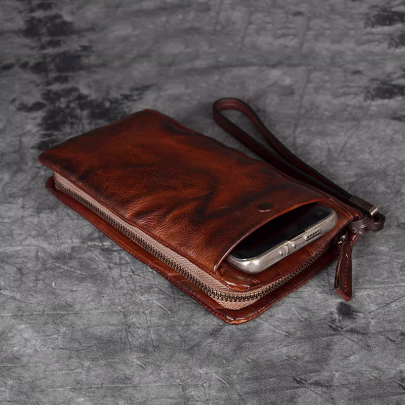 Sylvarro Herren Vintage Echtes Leder Portemonnaie - Handgefertigt Große Kapazität Rindsleder Geldklammer