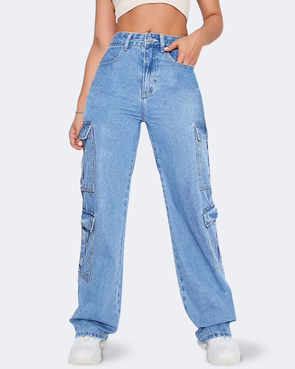 Dame Høj Talje Cargo Jeans