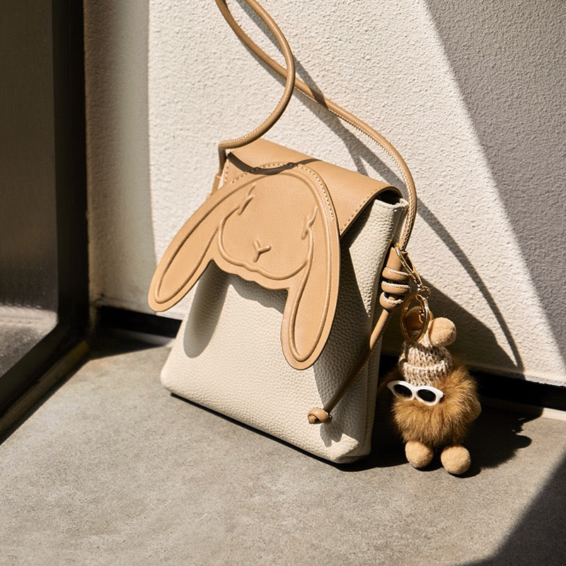 Geantă mini crossbody Elera pentru femei — Geantă de telefon din piele naturală cu design cu iepure