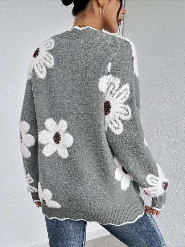 Floral Pattern Scallop Trim Sweater 32$ TODAY ONLY