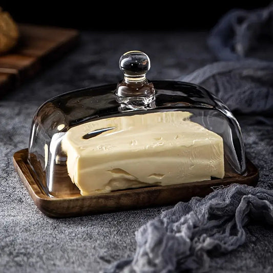 Mirova — Butterdose aus Holz und Glas mit klarem Deckel