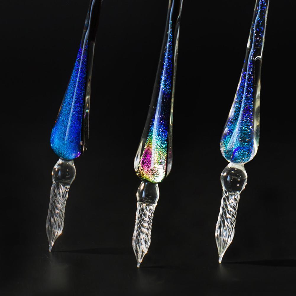 Sereli CrystalDip — Stylo en verre borosilicaté avec encre arc-en-ciel pour art éblouissant