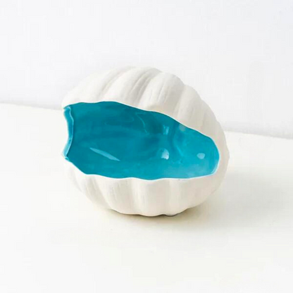Azura — Porte-Coquillage en Céramique avec Organisateur à Émail Corail Bleu