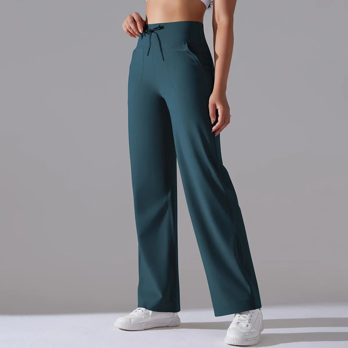 Caldena — Women's Wide-Leg Stretch Pants with Sculpted Waistband