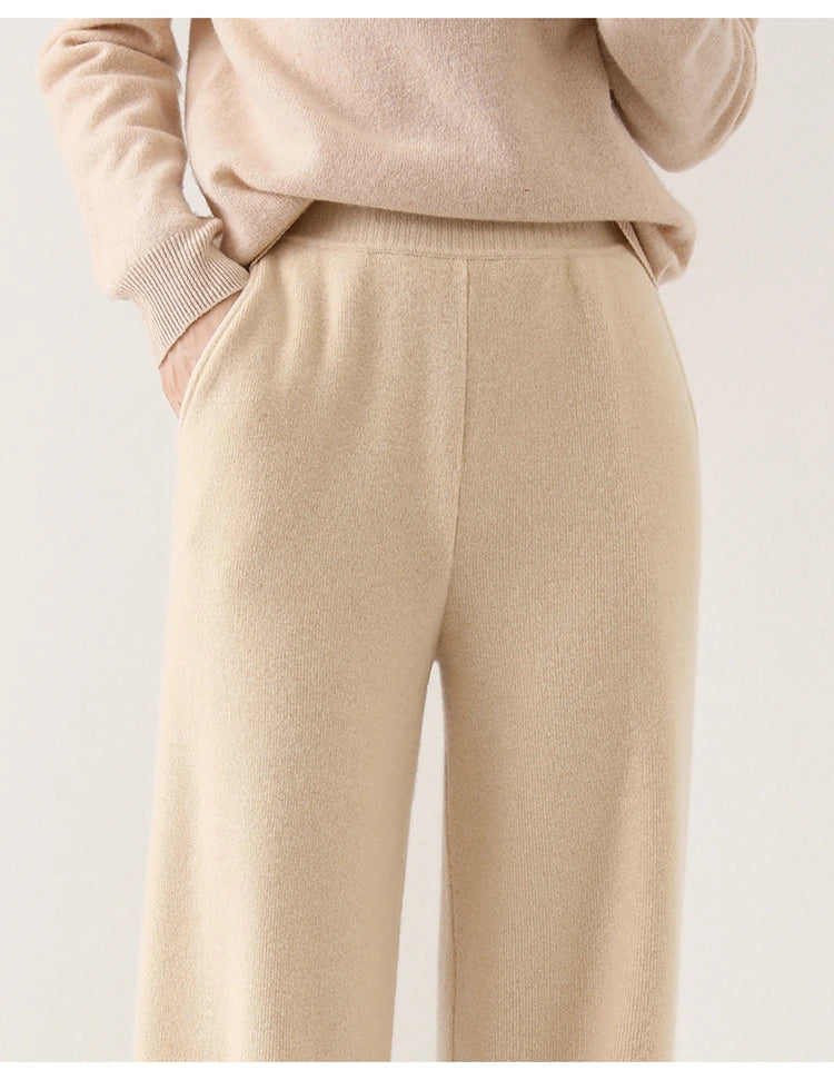Alora — Merino Wool Wide-Leg Pants with High Waist Elastic