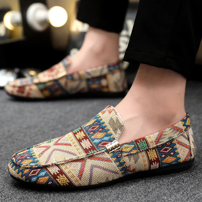 Norla Canvas Loafers — Lightweight Breathable Shoes with Aztec Pattern