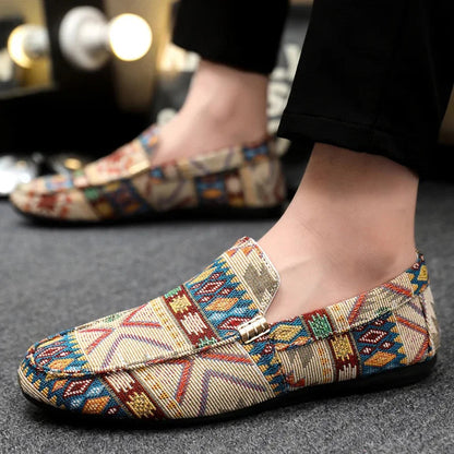 Norla Canvas Loafers — Lightweight Breathable Shoes with Aztec Pattern