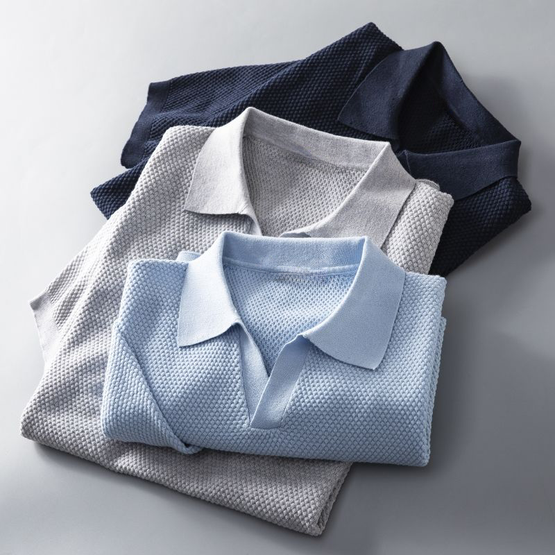 Polo a maglia Elian — Camicia in morbido cotone peruviano con colletto Johnny moderno