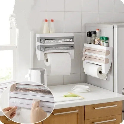 VelaWrap Organizer — Wall-Mounted Kitchen Wrap Dispenser with Spice Rack