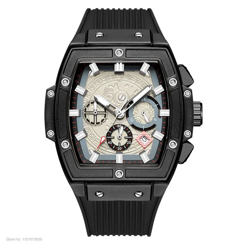 Orologio cronografo Tavion Chrono inciso in stile azteco con cinturino in silicone