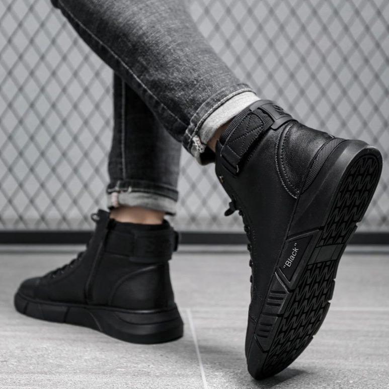 Varello — Men's Black Leather Business Casual Boots with Grip Sole