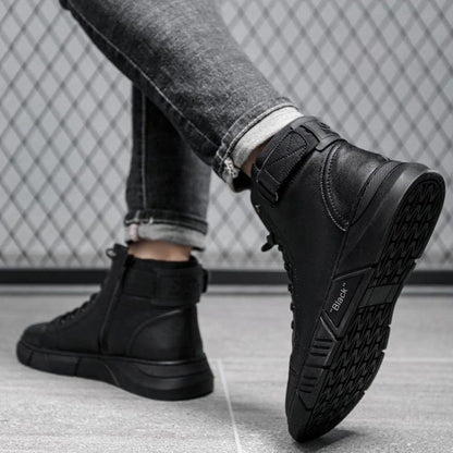 Varello — Men's Black Leather Business Casual Boots with Grip Sole