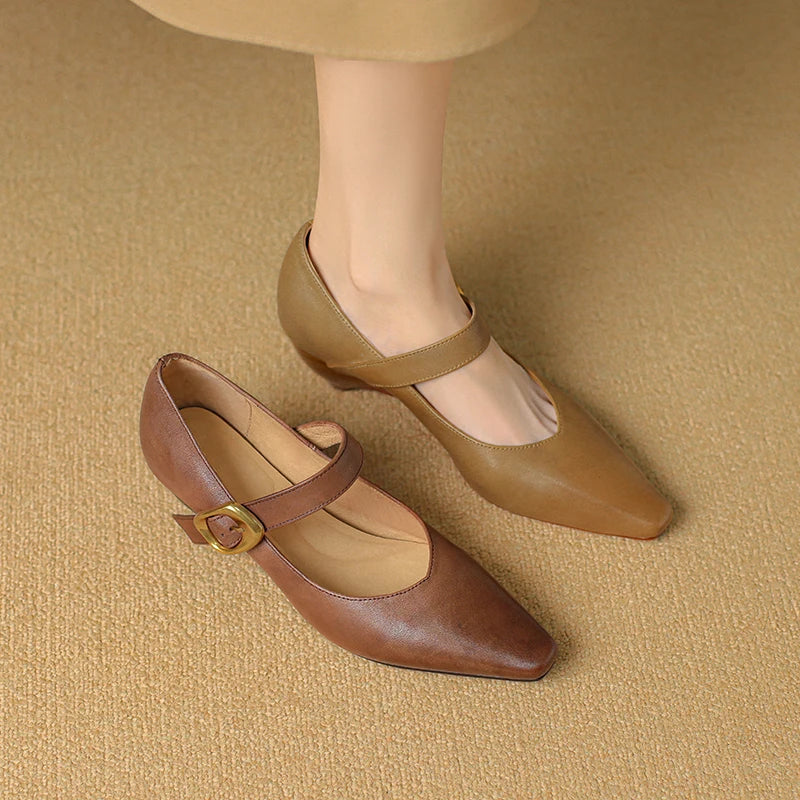 Calvea — Genuine Leather Mary Jane Pumps with Cushioned Insole