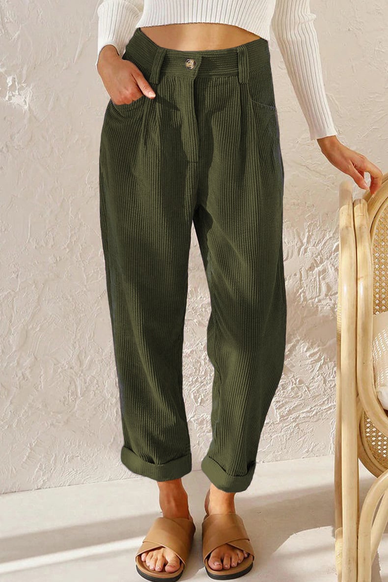 Lioren — Mid Rise Corduroy Casual Pants with Side Pockets