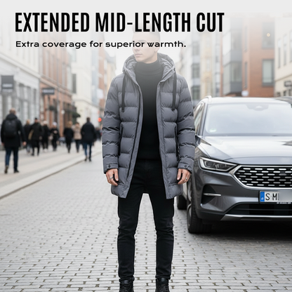 BlazeShield™ Mid-Length Hooded Puffer — Conquer Winter with Unstoppable Warmth and Bold Confidence