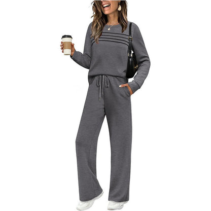 Jovia — Women's Crew Neck Two-Piece Set with Drawstring Pants