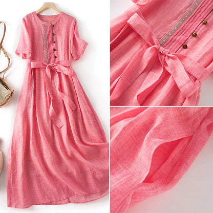 Lunera — Breathable Linen Dress with Sculpted Waist Tie