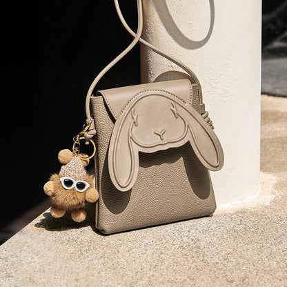 Geantă mini crossbody Elera pentru femei — Geantă de telefon din piele naturală cu design cu iepure