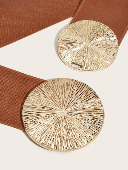 Marena — Dames Vintage Brede Elastische Tailleband Riem met Gouden Gesp