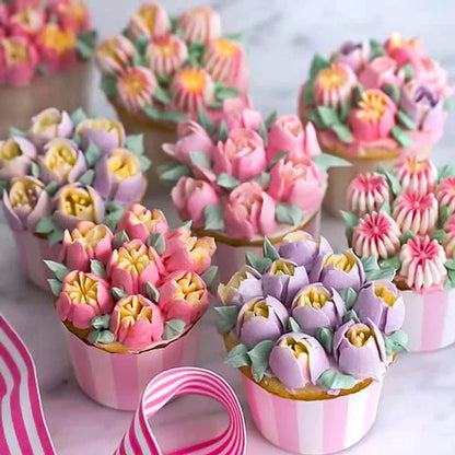 Tulina CakeCraft — Rustfritt stål dekorasjonsdyse-sett med silikonpose