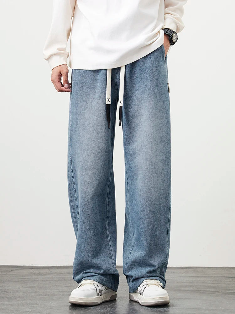 Loreo Wideleg Denim Pants — Relaxed Fit with Adjustable Drawstring Waistband